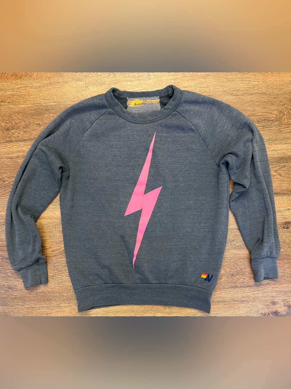 Aviator Nation Lightning Bolt Sweatshirt XS Oversized Gray Pink